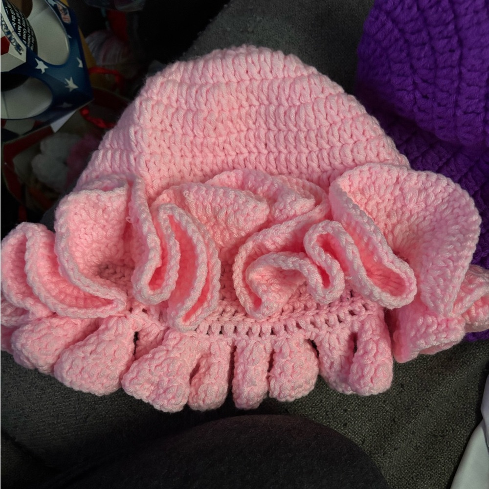Pink Ruffled crochet Hat